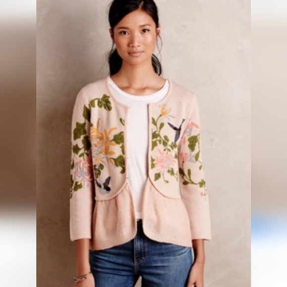 Anthropologie Sweaters - Antropologie Moth Winged Wonder Cardigan Peplum Sweater Women's Size Large